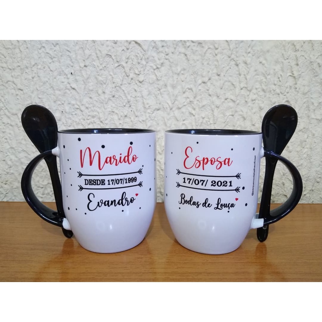 Caneca Personalizada para casal com ESPOSA e MARIDO, DATA DE CASAMENTO ...