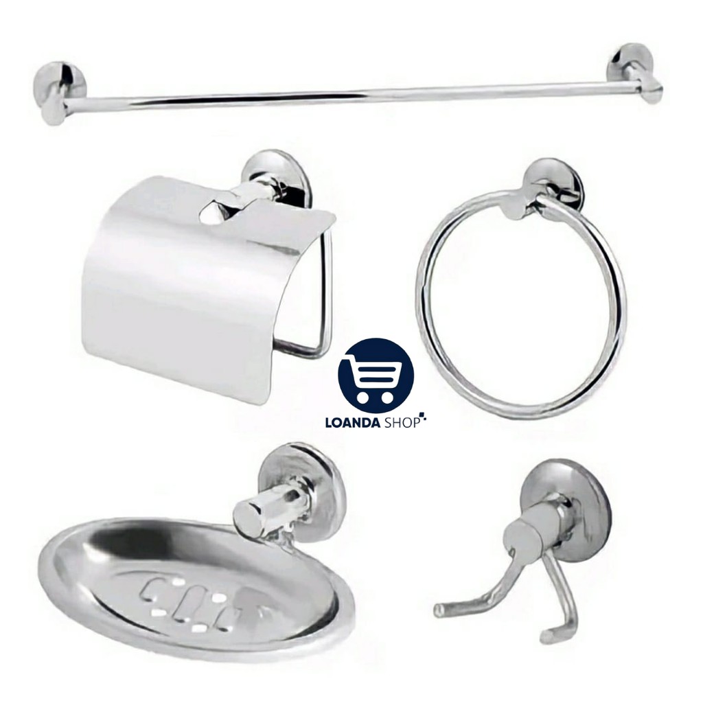 Kit Acessórios para Banheiro DIRETO DA FÁBRICA em Aço Inox 5 Peças- 5 anos de Garantia