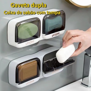 [Entrega rápida]saboneteira de parede com tampa，Caixa De Sabão Montada Na Parede Sabonete De Banheiro Sem Perfuração Prateleira