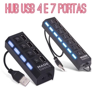 Hub Usb 4 ou 7 Portas Adaptador Charger Com Led 2.0 Super Rapido