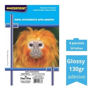 Kit 200 Folhas Papel Fotografico Adesivo Glossy 130 gramas 200 Folhas Masterprint