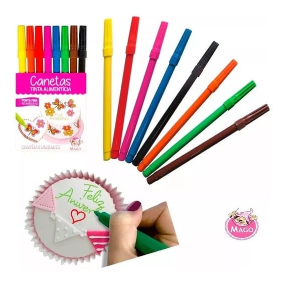 Kit de Canetas ponta fina para decoração de bolos e doces em
