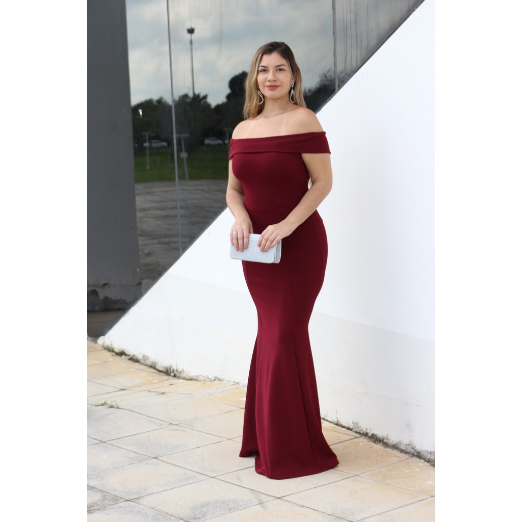 Vestido bandagem longo store marsala