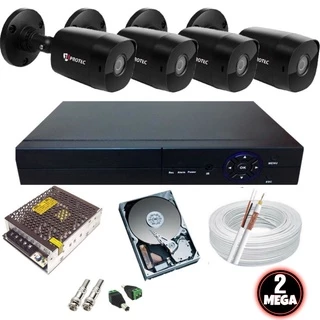 Kit 4 Câmeras de Segurança 2 Megapixel JL Protec 9020A Cor Preta + DVR 4 Canais 1080N P2p