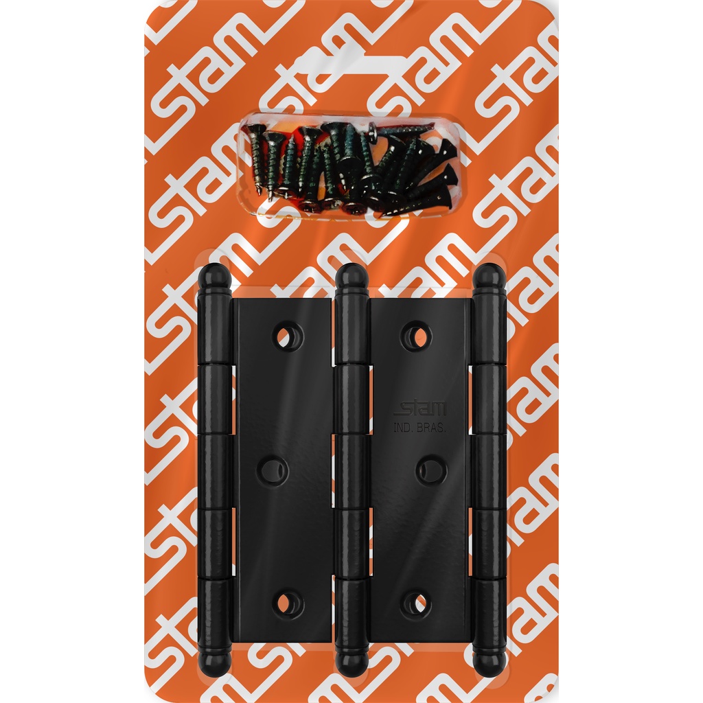 Kit Porta Cartela c/03 Dobradiças Pino Bola Preto Fosco Stam
