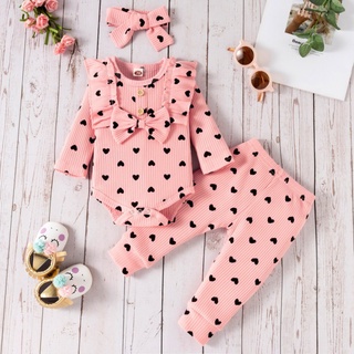 3pçs Faixa De Cabeça/Calça Comprida Com Estampa De Amor Para Bebê/Menina