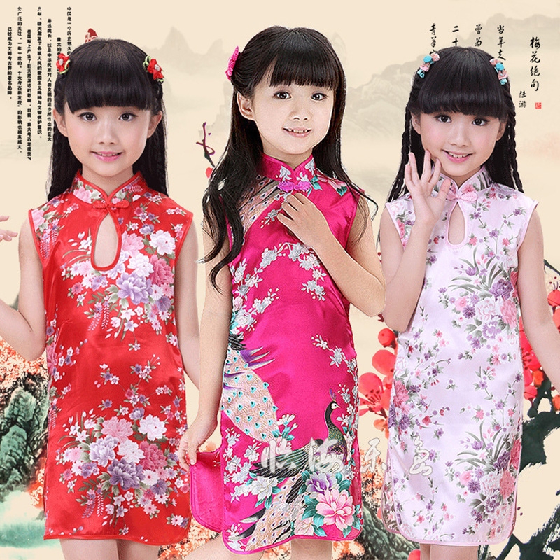 Vestido cheongsam de gaze estilo chinês infantil, traje nacional da menina, roupas  kawaii, roupas fofas, outono - AliExpress