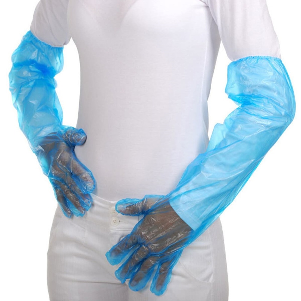 Luva Plástica Azul Longa com Elástico Prevemax - Pacote com 100 ...