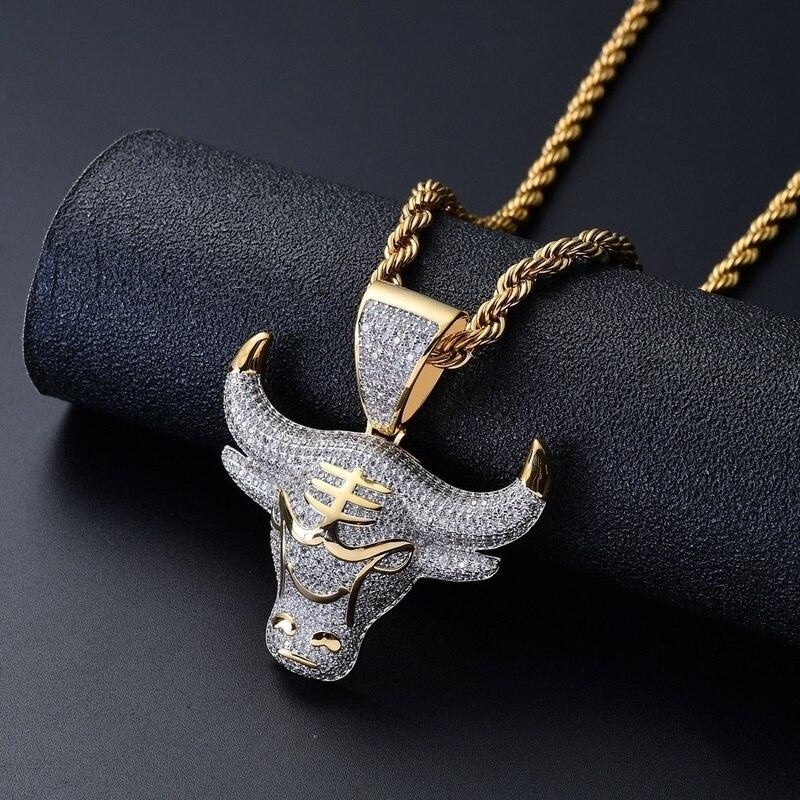 Colar De Touro De Hip Hop Fashion Rhinestone Para Homens