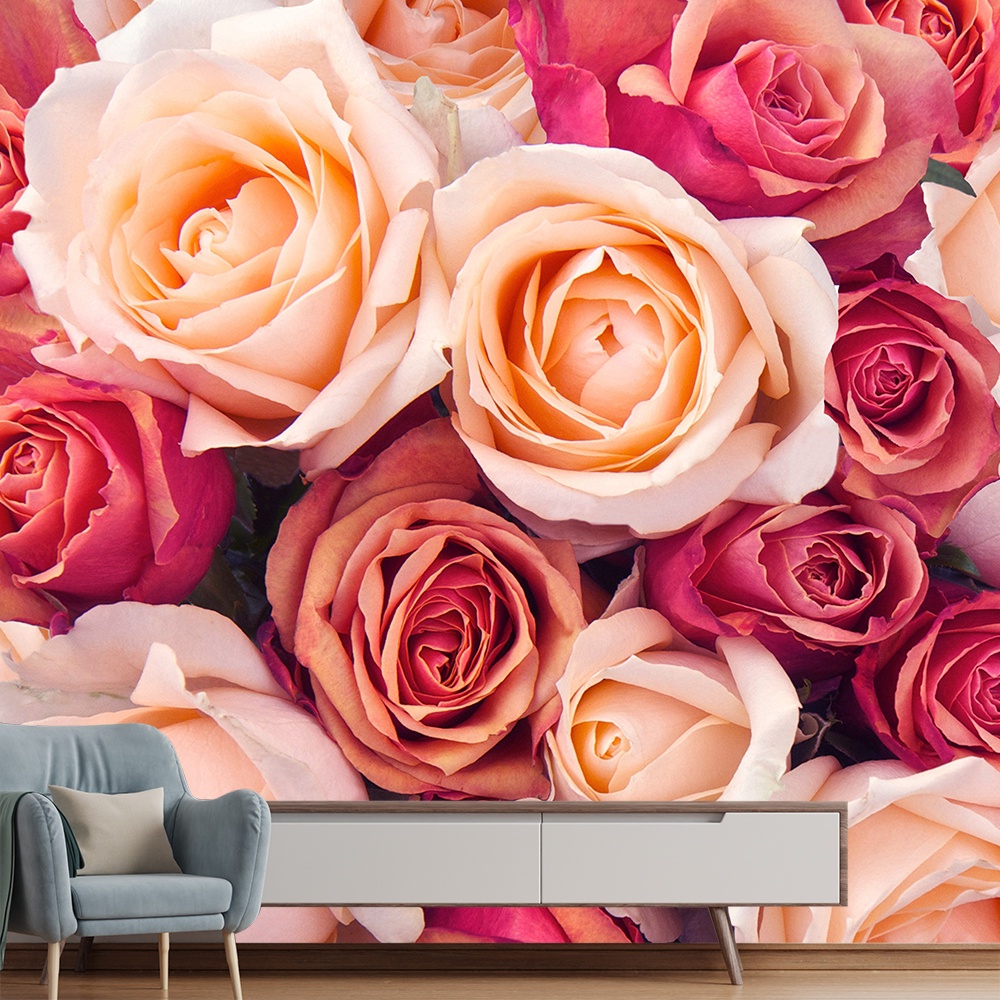 Papel de Parede Flor Rosa Floral Rosas Natureza Sala Painel - 228pc ...
