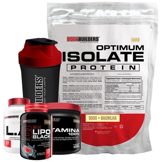 Kit Optimum Isolate Protein 900g, Six 6 Lipo 120 Cáps, L.a 120 Cáps, Glutamina 500g, Coqueteleira - Bodybuilders