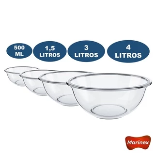 Conjunto de Tigelas Marinex 4 Peças Vidro Plus