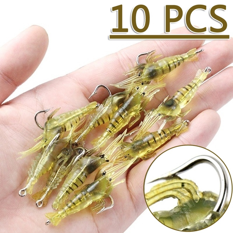 10pçs Iscas De Pesca Camarão Camarão Camarão Flexível 4cm Isca Artificial Com Ganchos Camarão