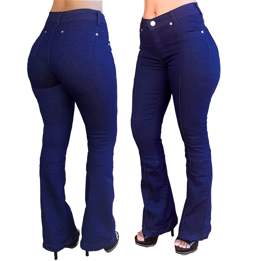 Calça Flare Feminina Jeans Com Licra Cintura Alta Com Efeito Levanta Bumbum  Preta 29, Magalu Empresas