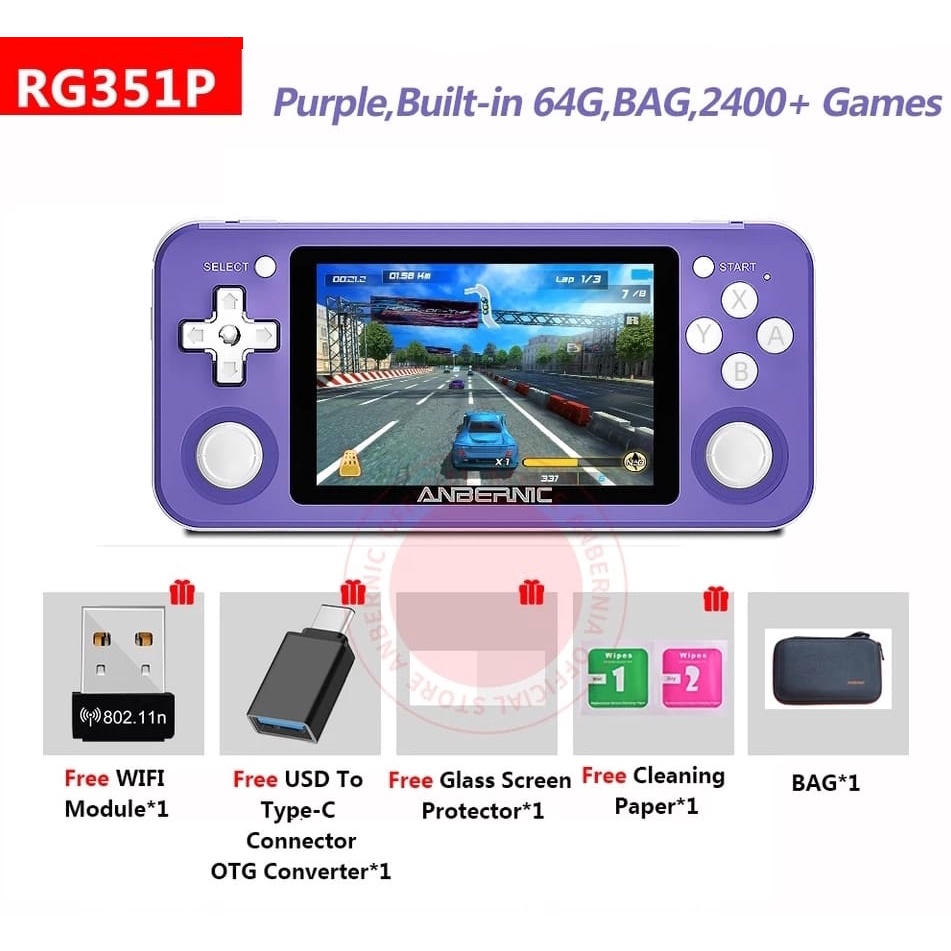 Anbernic RG351P Portátil Vídeo Game Console 64G 2400 Jogos PS1 Games Retrô