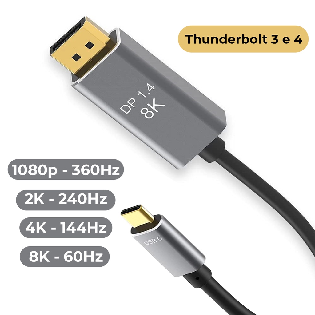 Cabo Usb Tipo C Para Displayport 4k 144hz E 8k Thunderbolt 3 TV Monitor 8k Promoção