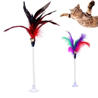 Brinquedo Varinha Gato de mola com ventosa e penas divertida
