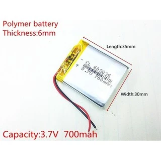 Bateria 603035 3,7v Com 2 Fios 700mah 603035 6mm X 30mm X 35mm