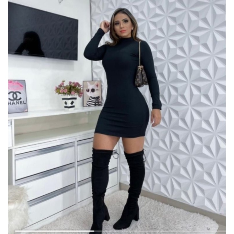 Vestido tubinho hot sale preto com bota