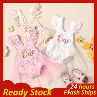 0-24 Meses Dress 1th Aniversário Do Bebê Vestido De Malha Para O Menina One Dois Carta Impressão Branco Batismo