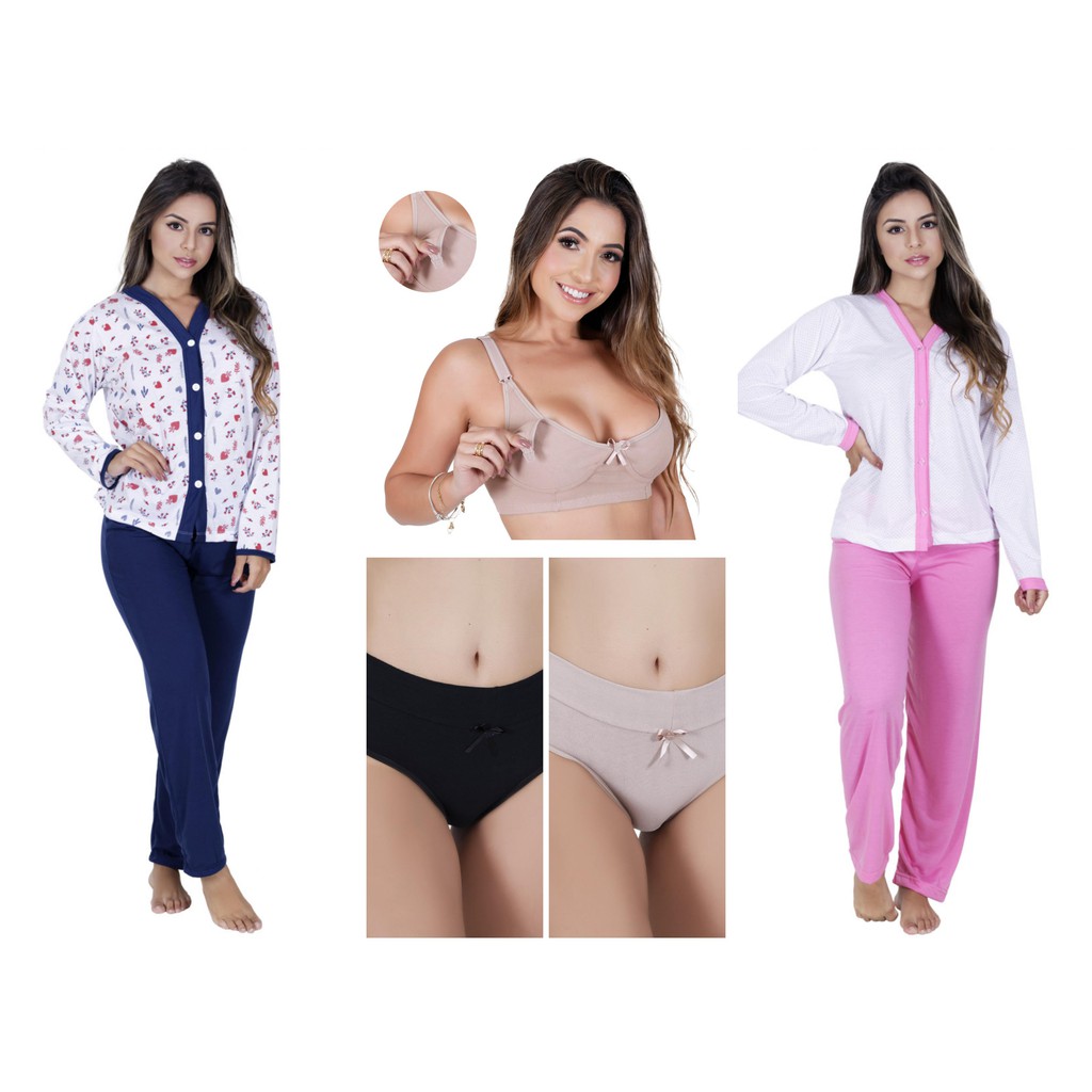 Mulheres Maternidade Enfermagem Pijama Set Gravidez Amamentação manga curta  Pure Color Sleepwear Set Para Hospital Preto S