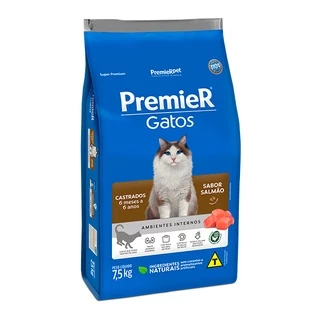 Ração Premier Ambientes Internos para Gatos Castrados de até 6 anos sabor Salmão - 7,5Kg