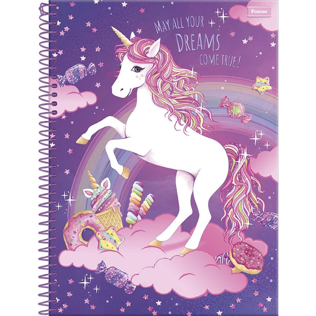 Caderno Unicórnio 15 Matérias Universitário Capa Dura Espiral 300 ...