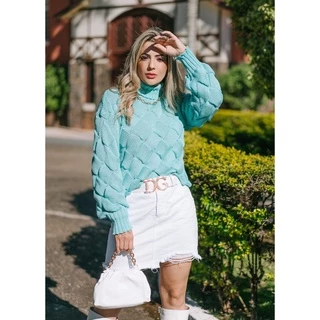 Blusa Gola Alta Trabalhada Ponto Cestaria Lançamento