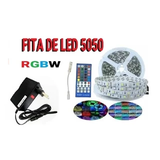 Fita Led 5050 RGBW Colorida + Branco Frio 5 metros IP20 Sem Silicone + Controle 40 teclas + Fonte Bivolt