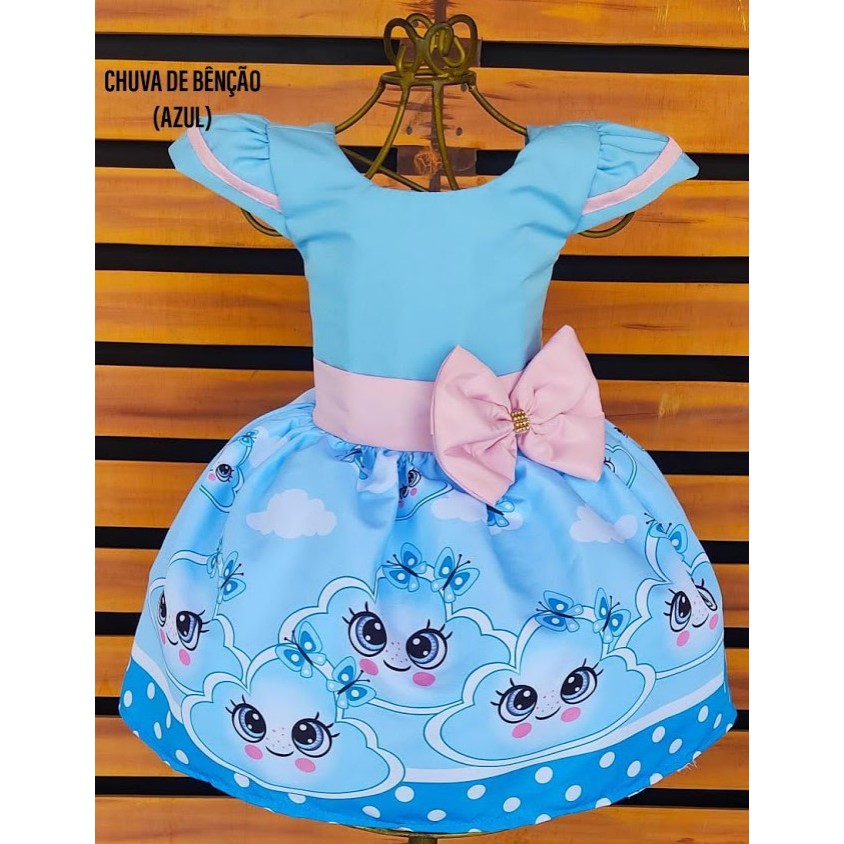 Oblee Marketplace  Vestido Infantil Princesa Temático Chuva De  Benção-Chuva de amor-Nuvem Azul