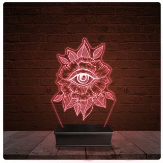 Abajur Luminária Acrílico Led - Flor Rosa olho