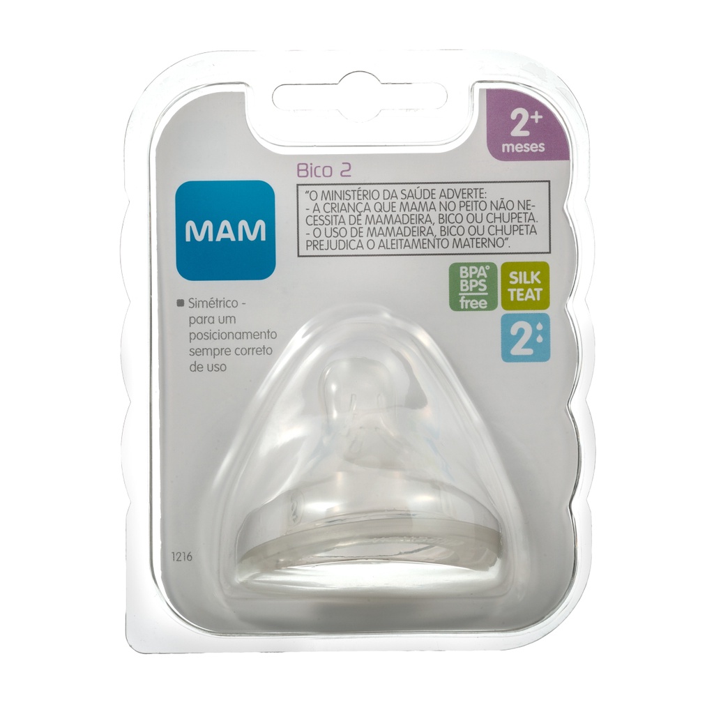 Bico Mamadeira MAM N2 2+ meses Fluxo Médio Original Silicone ...