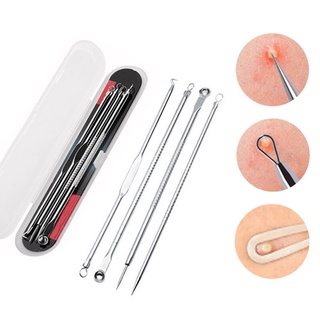 Kit 4 de Ferramentas de Beleza Extrator de Acne Removedor de Cravo Espinha Aço Inoxidável