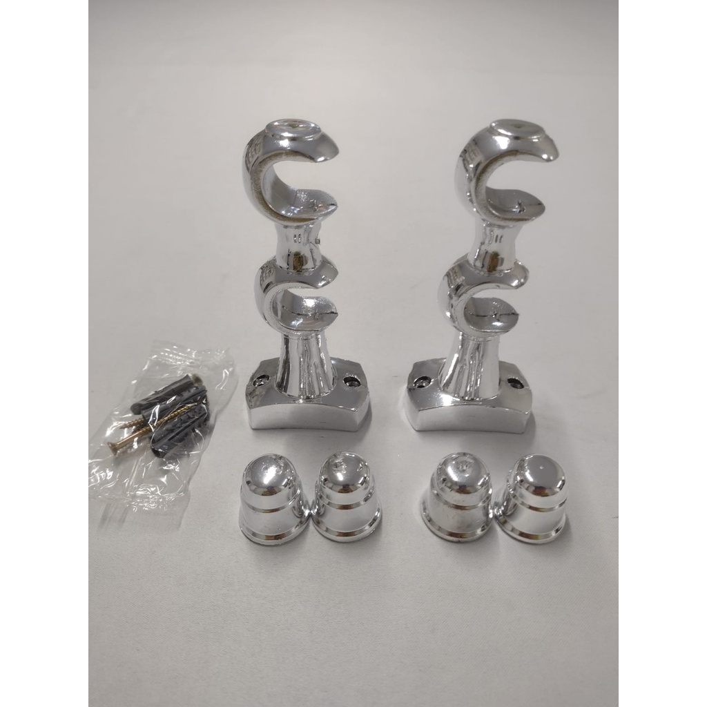 Par de Suportes P/ Varão de Cortina Duplo 19/19 mm Cromado Completo