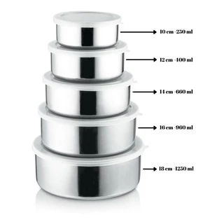 Conjunto De Tigelas Aco Inox 5 Pecas Com Tampa Resistente