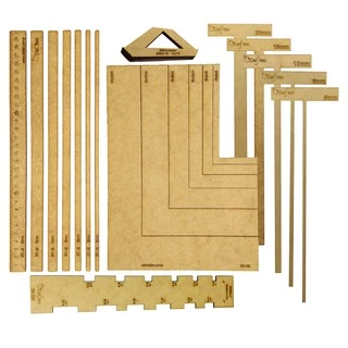 Kit Encadernação Completo 21 Pçs em MDF Reguas Esquadros Scrapbook Cartonagem Agenda