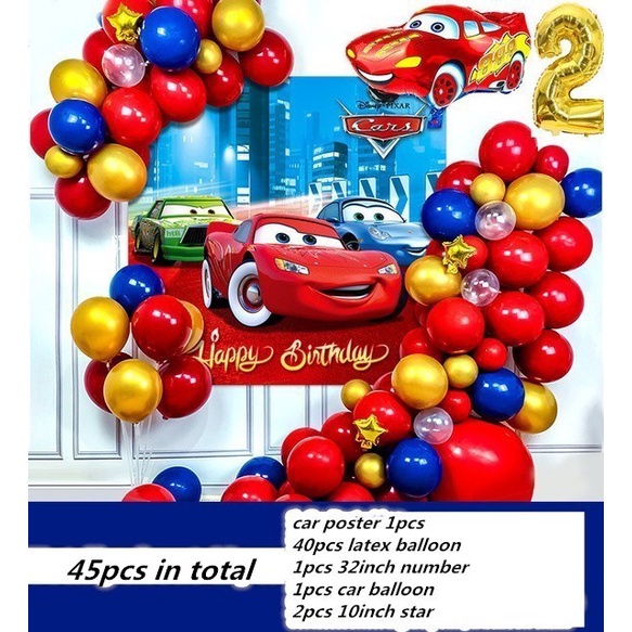 45 Pcs Macqueen Carros Tema Balões 1st A 9th Cartaz Látex De Alumínio Balões Metálicos Tilm Decoração Do Partido