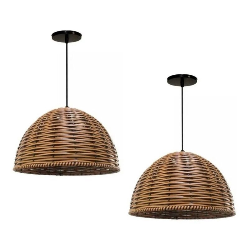 2 luminárias pendente meia esfera de junco avelã