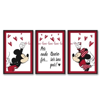 Kit Quadros Quero Ser Seu Par Minnie Mickey Casal Namorados Quarto Com Moldura 30x40cm