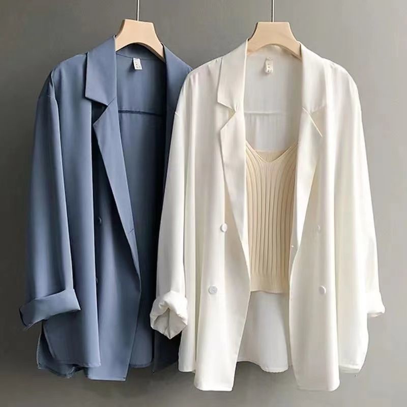 2022 Verão Versão Coreana Solto Fino Chiffon Terno Jaqueta Feminina Design Senso Nicho Estilo Britânico Cortina Pequena