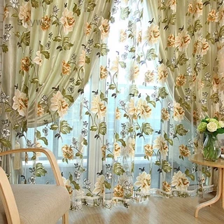 2 Cores Peony Cortina Porta Janela Cortina Divisor De Quarto Cortina De Renda Flores Cortina