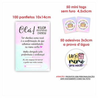 Kit Papelaria Combo Empreendedor Panfletos Agradecimento ao Cliente + Mini cartões Tag sem Furo + Adesivos mod 1