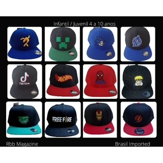 Boné bordado infantil juvenil super herói, Marvel, homem aranha, Naruto, akatsuki, Batman, Capitão América, Huck, now united, freefire, fortinite, flash, Lucas Neto, Gi Neto , homem de ferro, envio imediato
