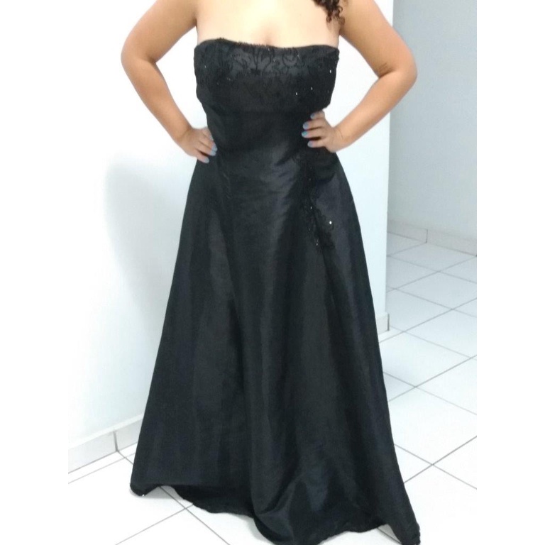 Vestido de festa preto tomara store que caia