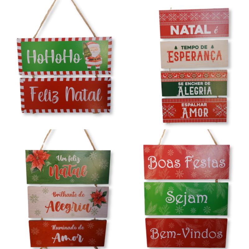 Enfeites de Natal Placa Para Decoração Com Cordão Frase: Ho Ho Ho, Feliz  Natal