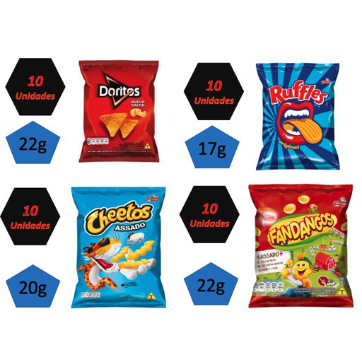 Cheetos, cebolitos, fandangos sortido kit com 10