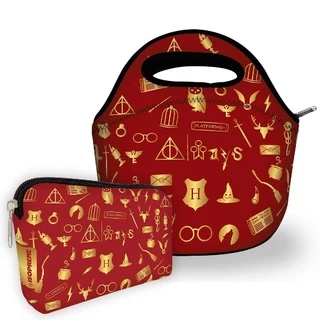 Kit Basic Lancheira com Necessaire Isoflex Combo Bolsa e Organizadora - Mundo Bruxo - Harry Potter