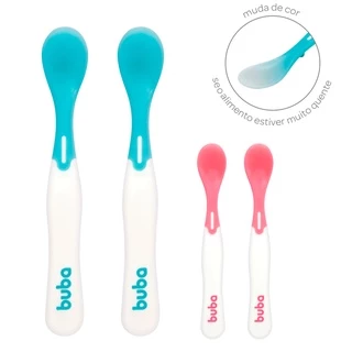 Kit 2 Colheres Infantil Termossensível Colher Ponta Rígida Bebê Buba Alimentação Menino Menina