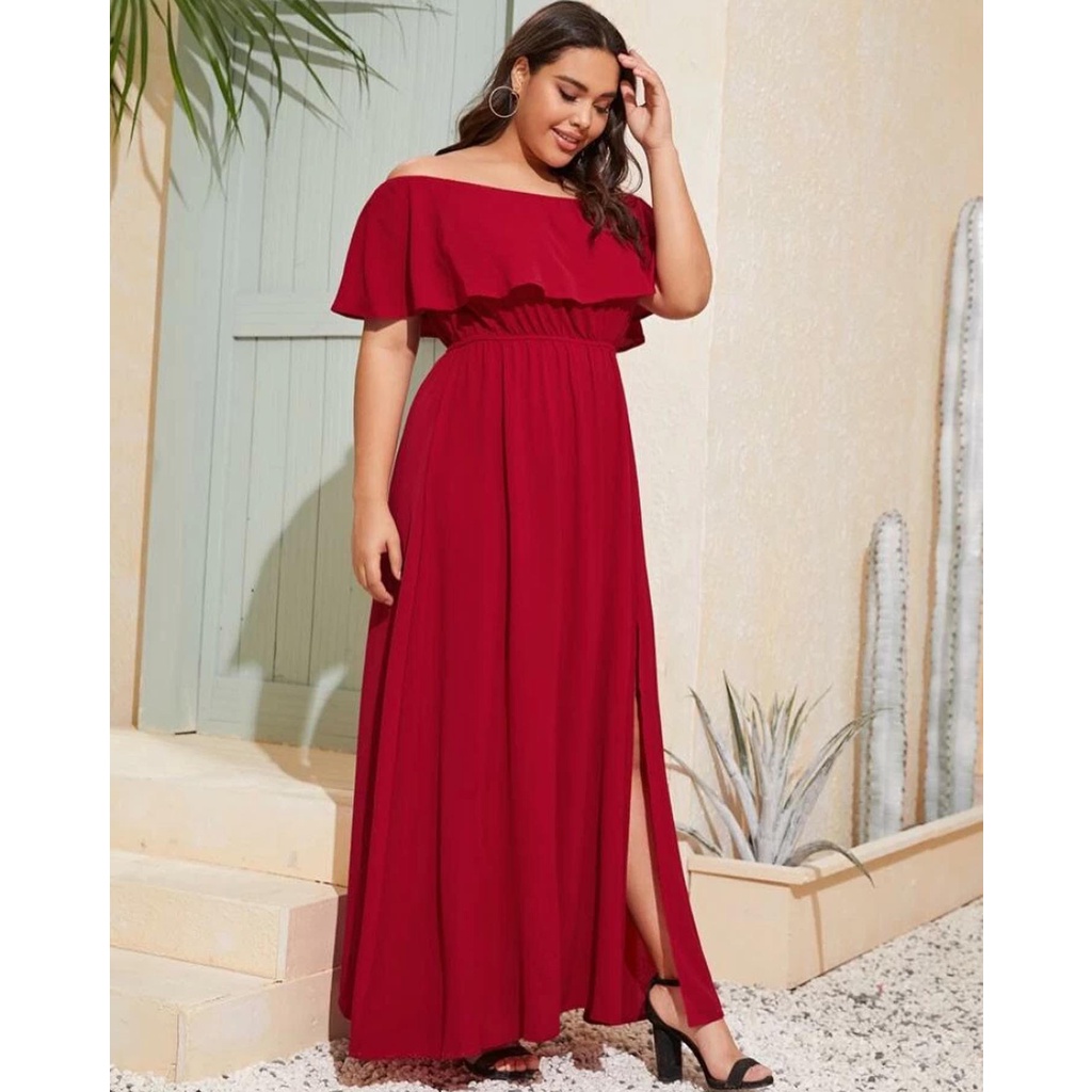 Vestido Plus Size Longo Moda Feminina Plus Size Roupas Femininas - Moda  Gestante Vestido para Grávida ombro a ombro com elástico - Desconto no Preço