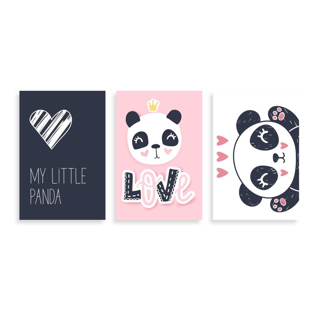 Kit Quadros Plaquinhas 3 Peças Desenho Panda Infantil 3mm